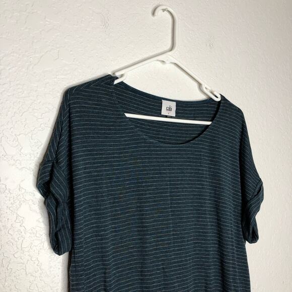 Cabi Groove Tee green gray striped jersey knit top size Small #4008 - Picture 3 of 13
